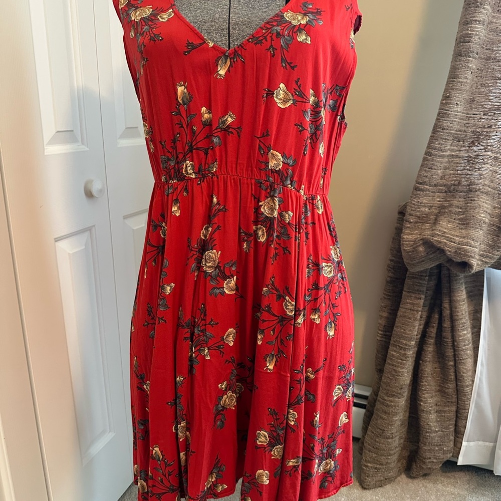 Torrid Red Floral Pleated Mini V-neck Sundress